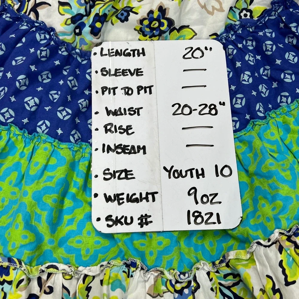 The Childrens Place Girls Tiered Floral Skirt Blue Green Size‎ 10 Smocked Waist